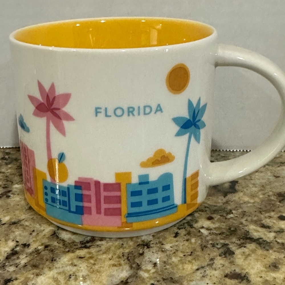 Starbucks Florida Skyline Mug - White with Yellow, Pink & Blue Accents
